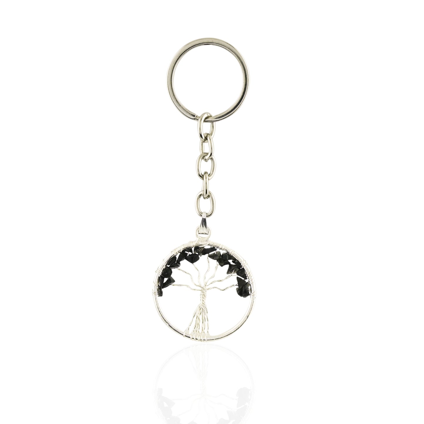 BLACK TOURMALINE TREE OF LIFE KEYCHAIN