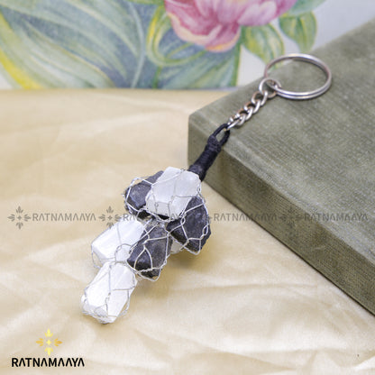 SELENITE TOURMALINE CHIPS KEYCHAIN