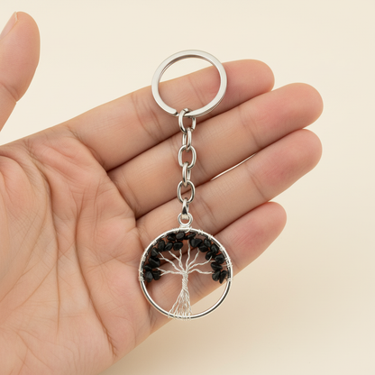 BLACK TOURMALINE TREE OF LIFE KEYCHAIN