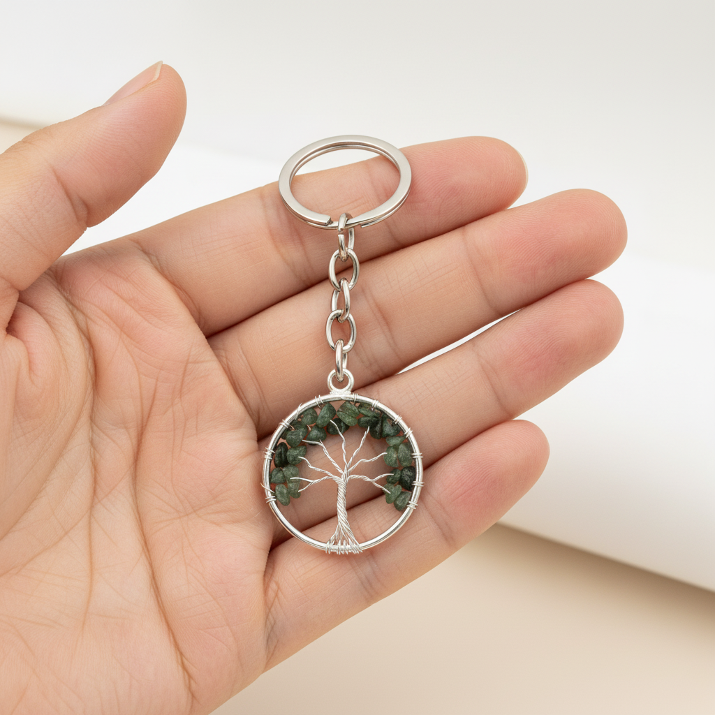 GREEN JADE TREE OF LIFE KEYCHAIN