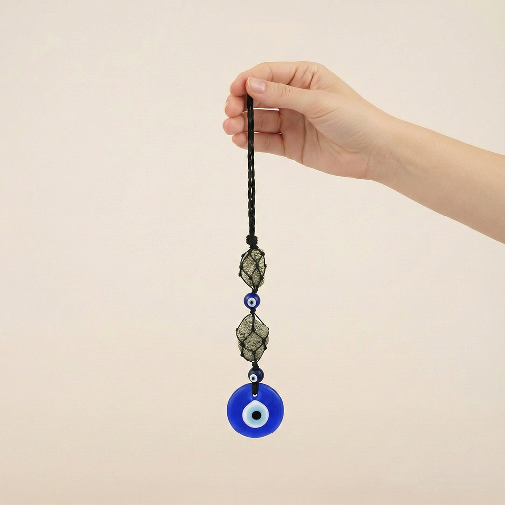RAW PYRITE HANGER - EVIL EYE HANGER