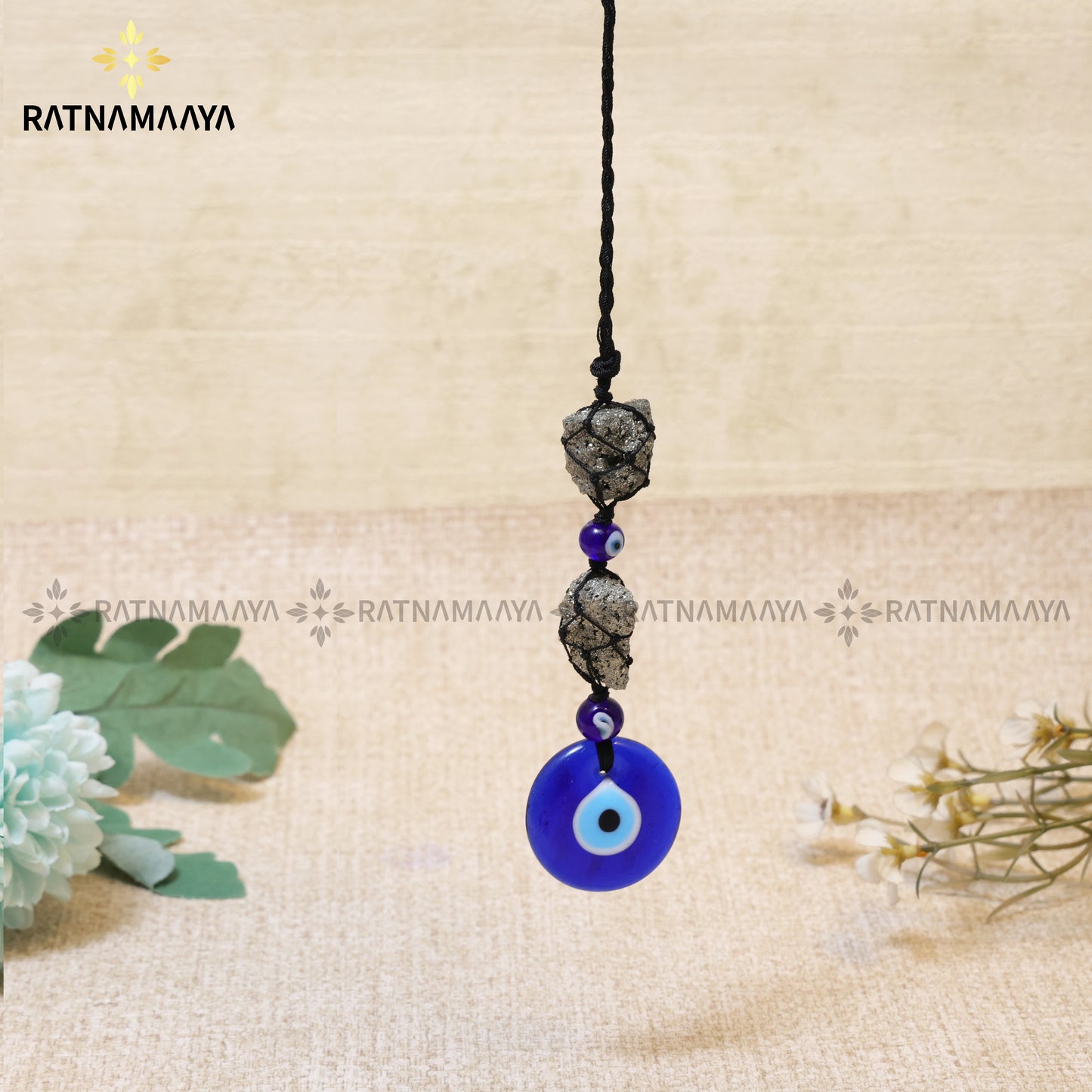 RAW PYRITE HANGER - EVIL EYE HANGER