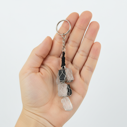 SELENITE TOURMALINE CHIPS KEYCHAIN