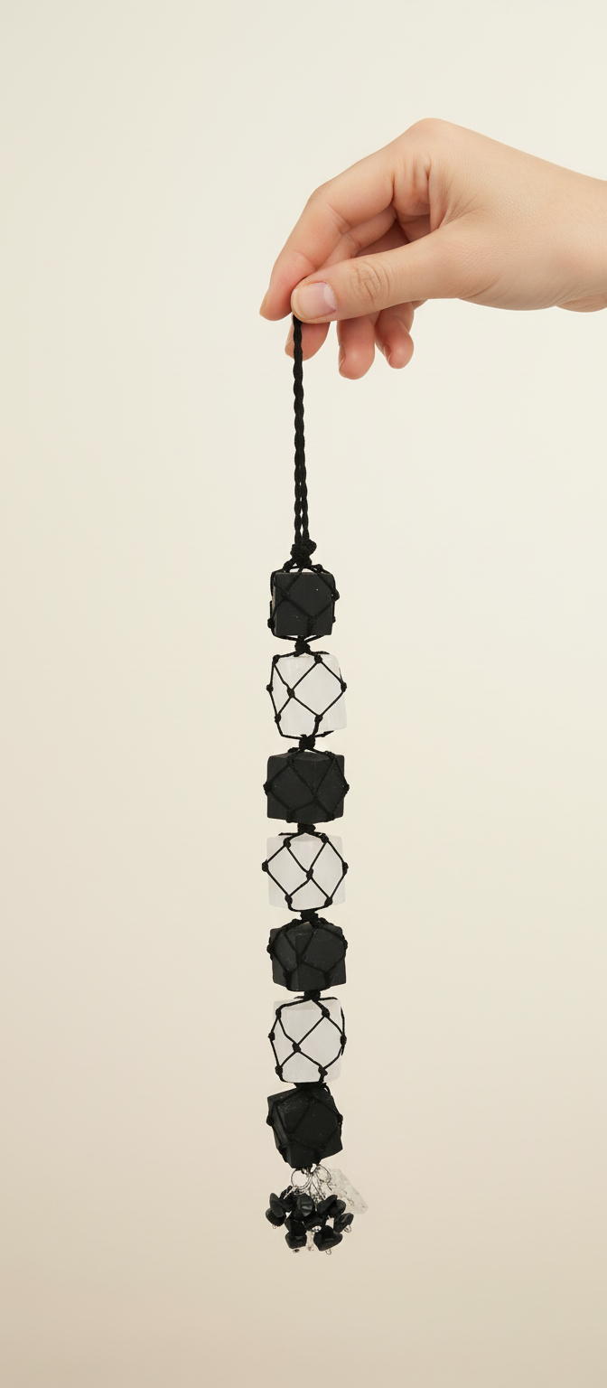 SELENITE & BLACK TOURMALINE HANGER - CRYSTAL CHIPS