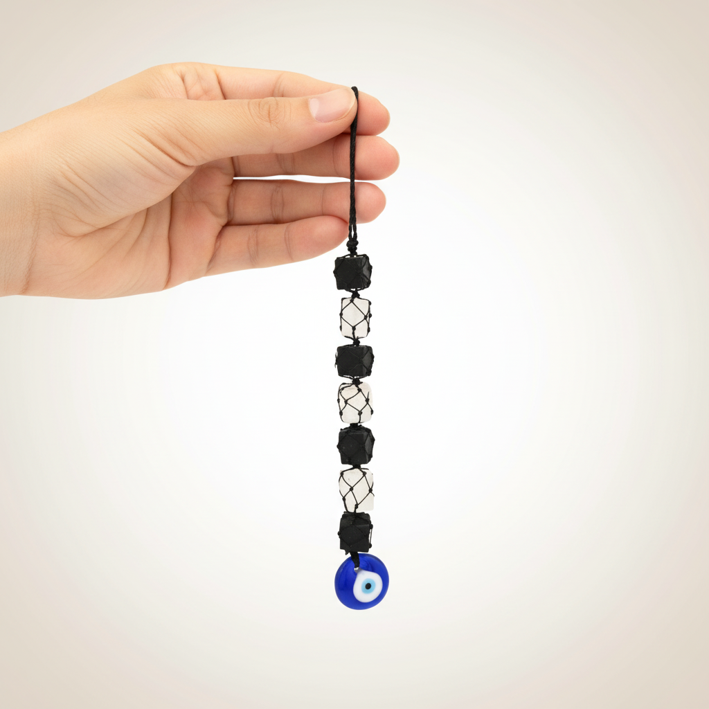 SELENITE & BLACK TOURMALINE HANGER - EVIL EYE