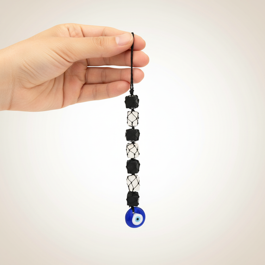 SELENITE & BLACK TOURMALINE HANGER - EVIL EYE