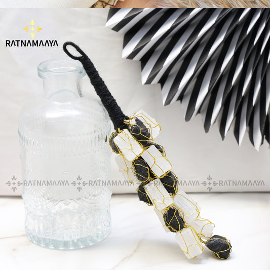 SELENITE & BLACK TOURMALINE HANGER