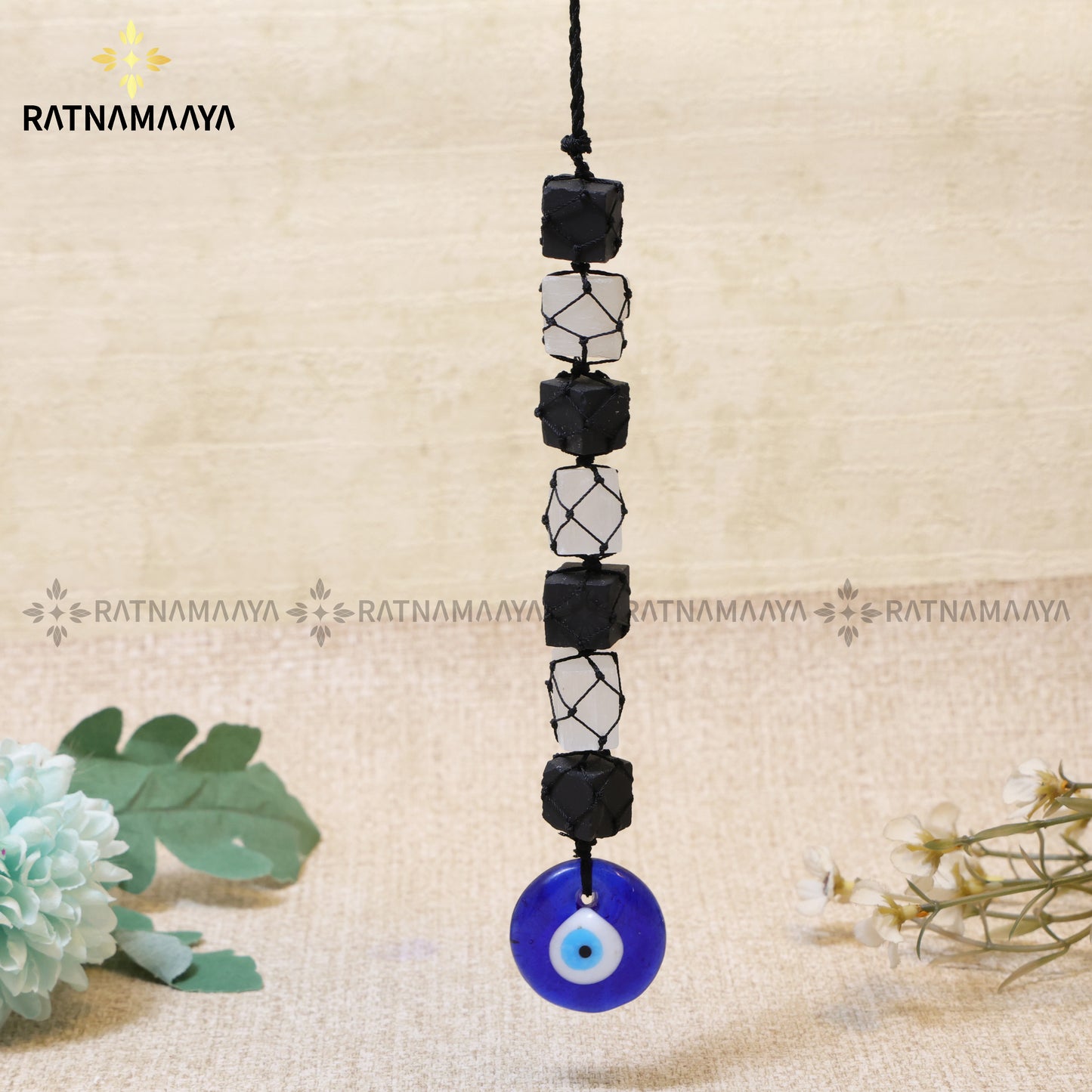 SELENITE & BLACK TOURMALINE HANGER - EVIL EYE